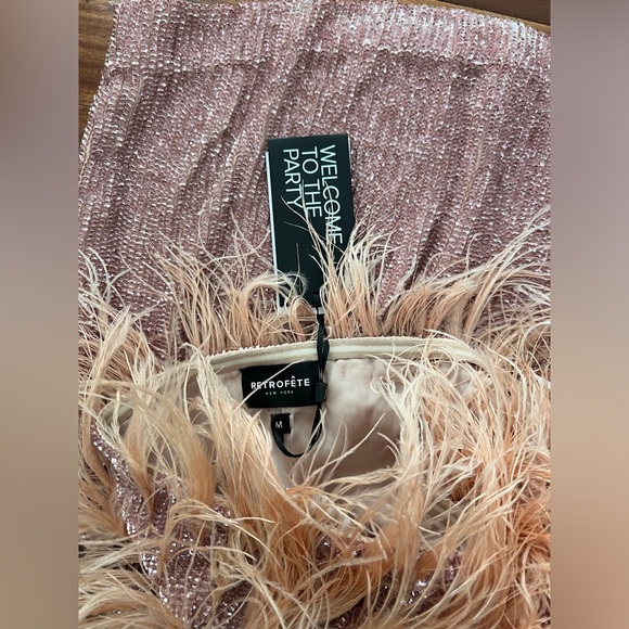Retrofete Torin Sequin Feather Dress Dusty Peach M - Picture 6 of 7